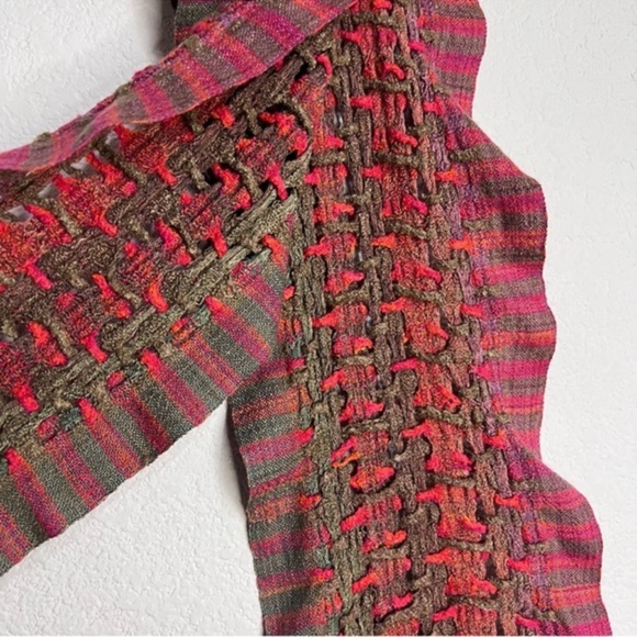 Hand Crafted Weaved & Braided Multi Colored Raw Silk Scarf Fringe New Unisex - Picture 12 of 16